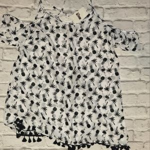 Miken size large white  black swim cover off shoulder with tussle trim size L